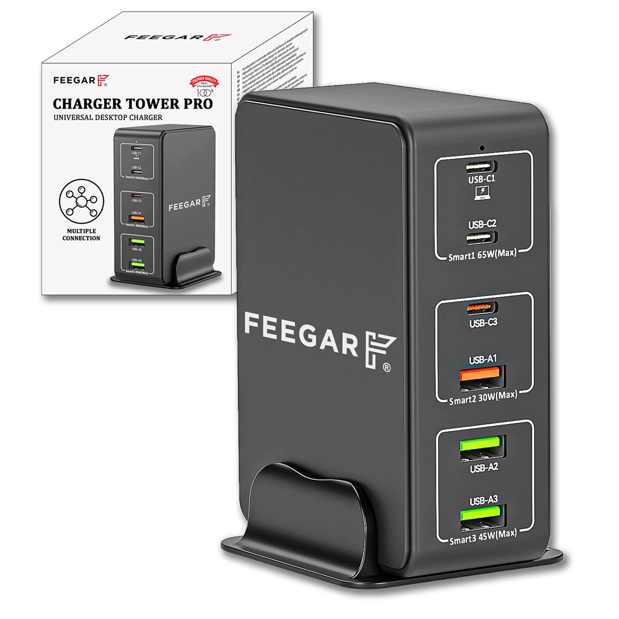 Síťová nabíječka Feegar Tower PRO 140W 6x USB Typ-C PD QC3.0