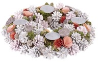 Věnec MagicHome Vánoce, přírodní, adventní, růžový, šedé hroty, 38 cm