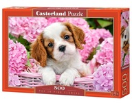 Puzzle 500 Pup in Pink Flowers CASTOR
